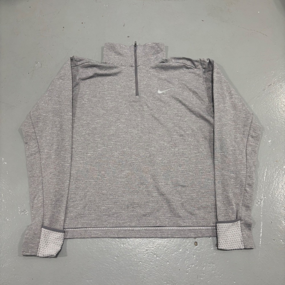 Nike Running Dri-FIT Womens Large Gray Quarter Zip Pullover Thumbhole Mitten